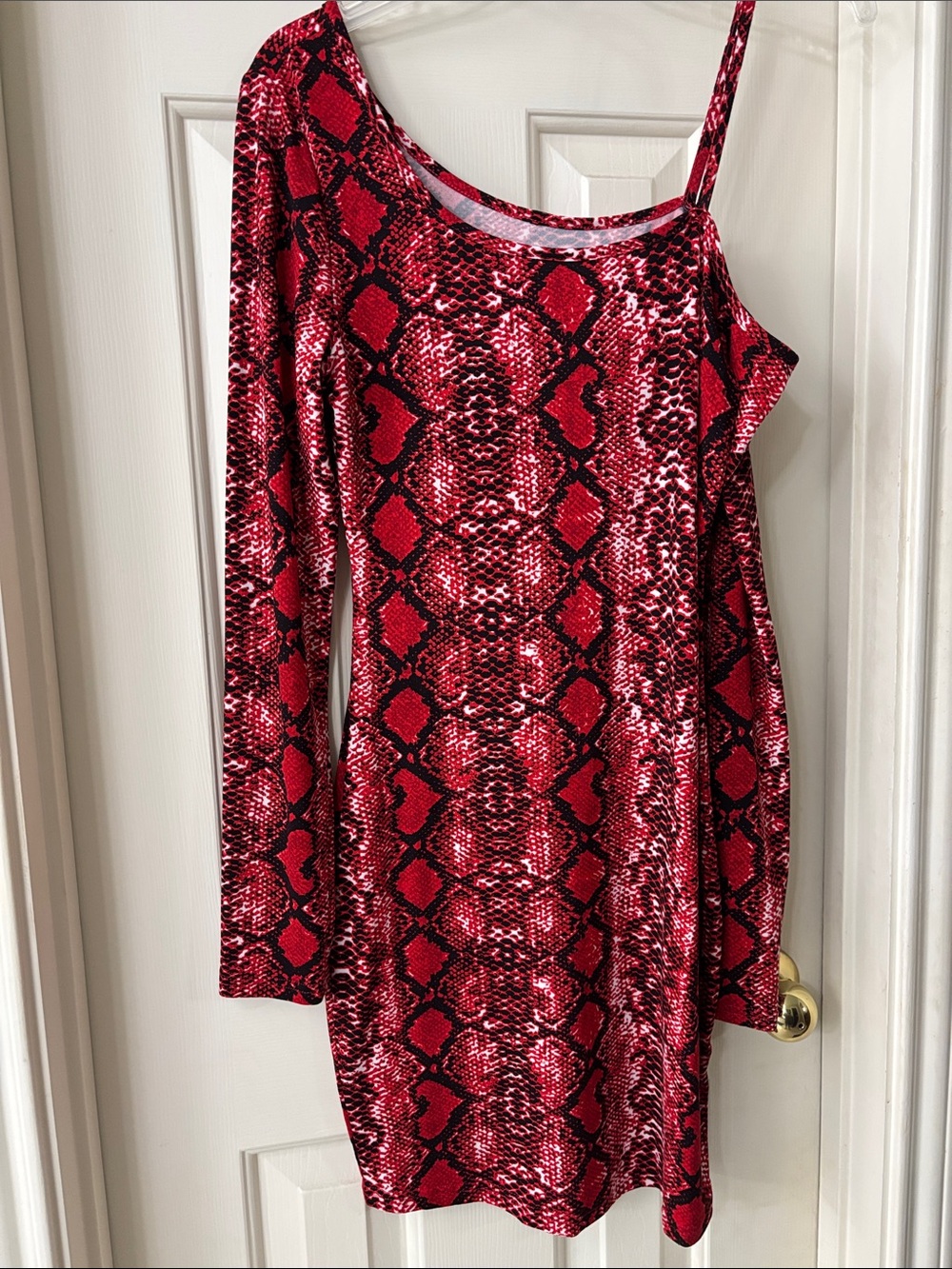 Red Snake-Print One-Shoulder Women’s Dress